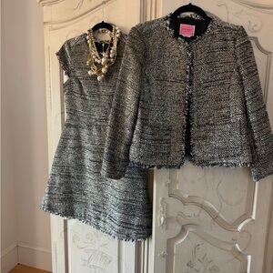 Kate Spade Gray Tweed Dress with Frayed Hem and Textured Fabric